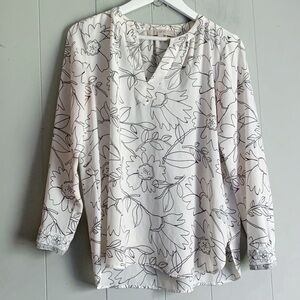 Loft Petites Semi Sheer Ivory Floral Tunic Top SP